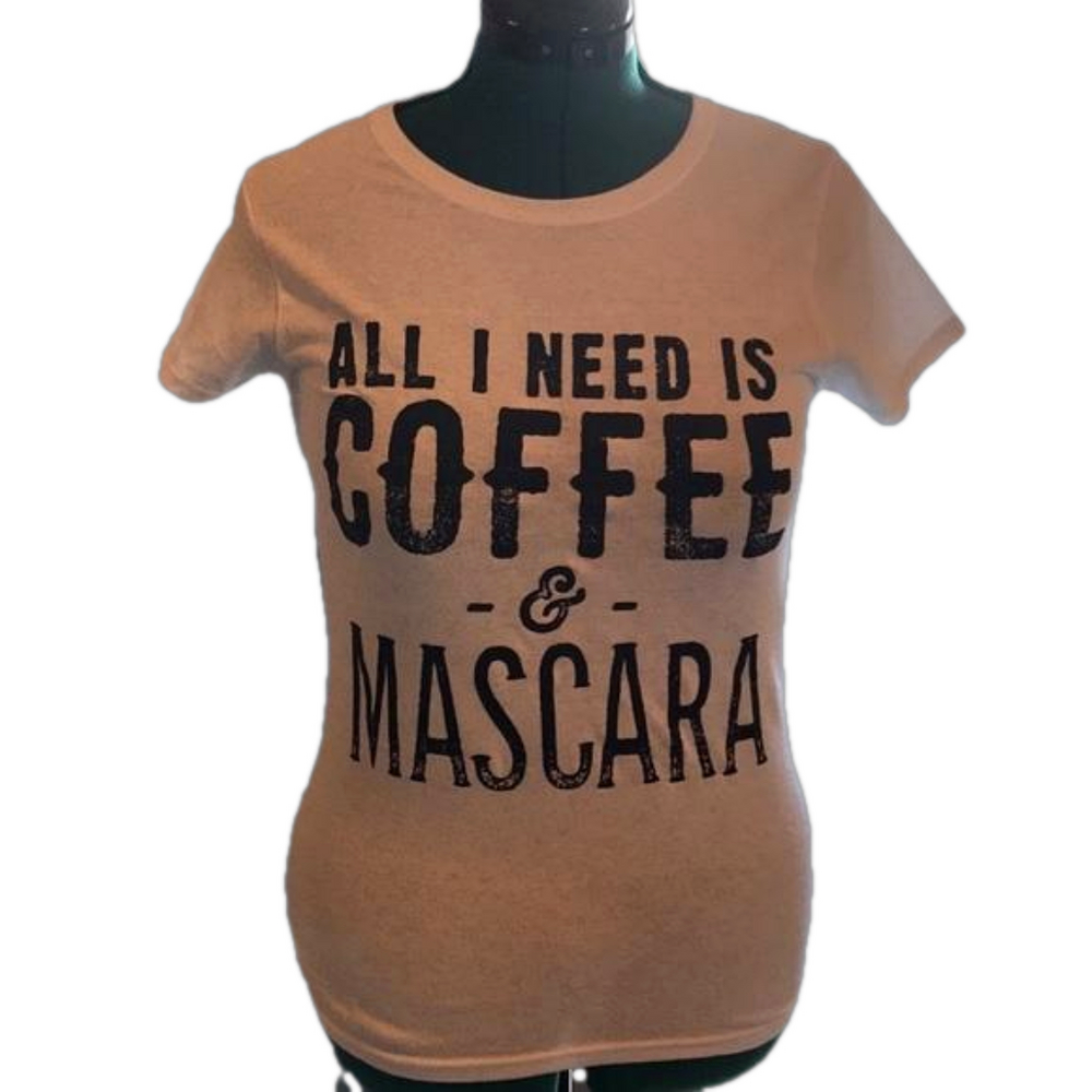 All I Need Is Coffee & Mascara t-shirt, size small